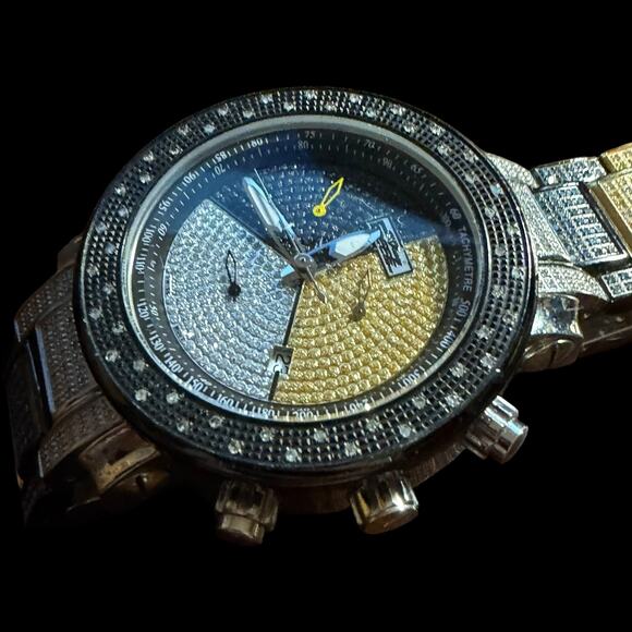 Freeze Diamonds Iced Out Mens Chronograph Watch Tri-Color Dial Gold Silver main image 5
